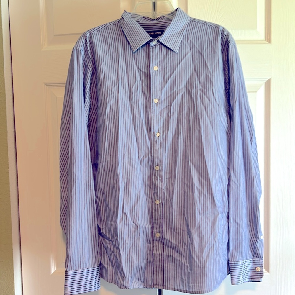 Michael Kors Button Down Dress Shirt XL - light blue and purple stripe